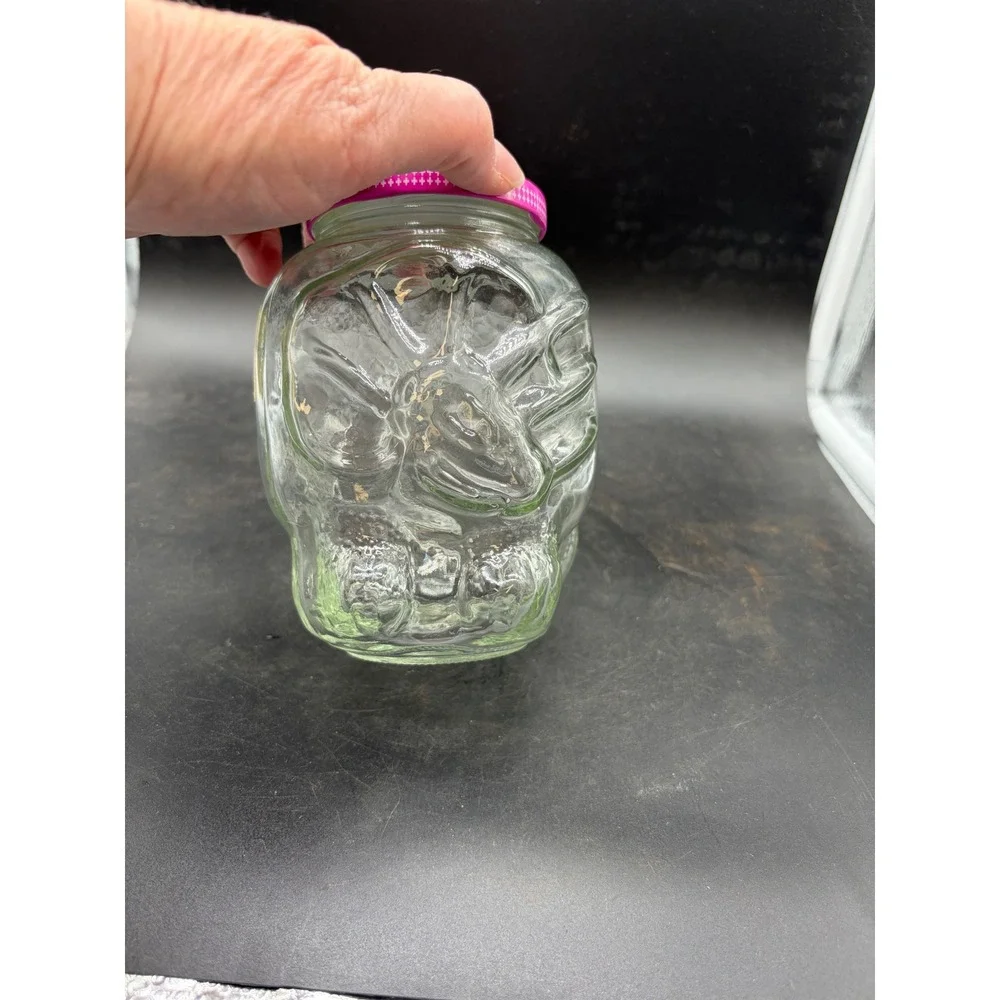 Vintage‎ Kraft Grape Jelly Dinosaur Jar Triceratops 32oz Glass Pink Lid 1980s